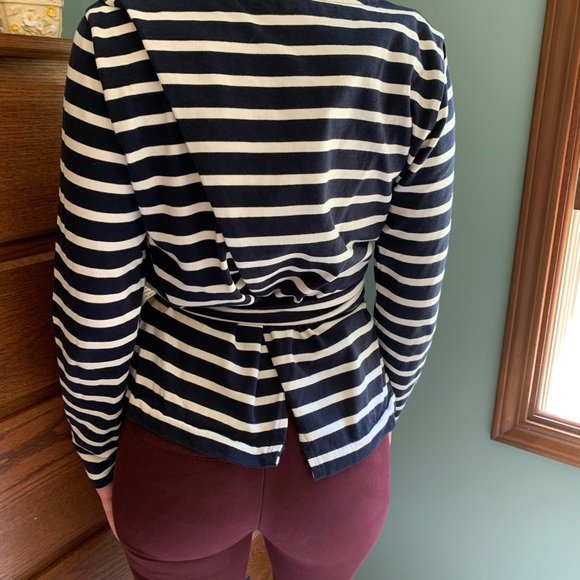 NWOT J. Crew women’s size S striped 100% cotton long sleeve top with belt - Picture 2 of 7